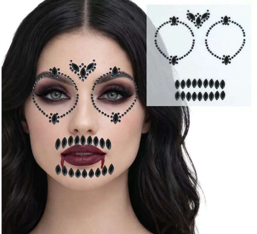 Translation missing: it.Joyas Faciales Calavera negro Adhesivas de 13x15 cm