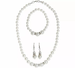Kit anni '20: collana di perle con strass, orecchini e braccialetto