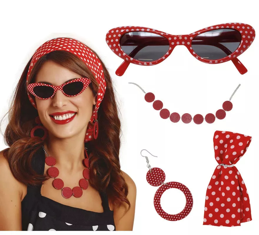 Translation missing: es.Kit Años 50: Cinta cabeza, Gafas, Pendientes y Collar