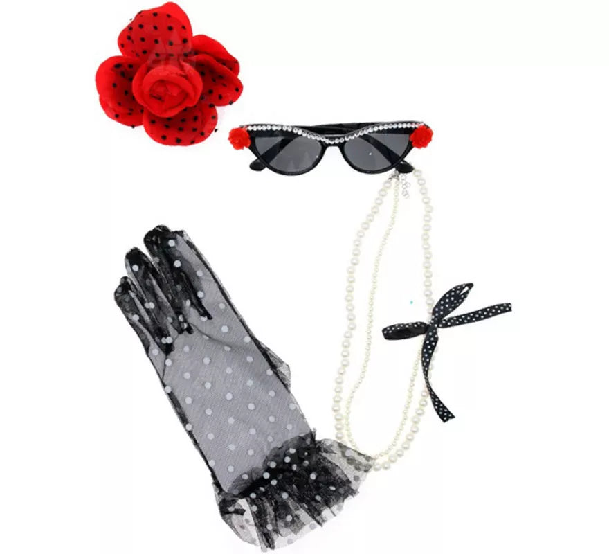 Translation missing: it.Kit Años 50: Guantes de encaje, Gafas, Collar y Flor para el pelo