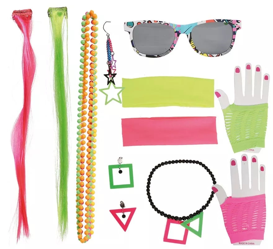 Translation missing: it.Kit Años 80: 2 Extensiones, Gafas, 2 Pendientes, 4 Collares y 2 Guantes