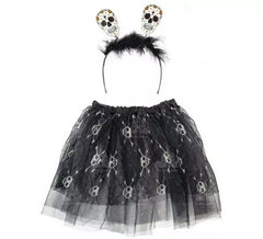 Kit Calaveras Blanco y Negro Infantil: Tutú y Diadema