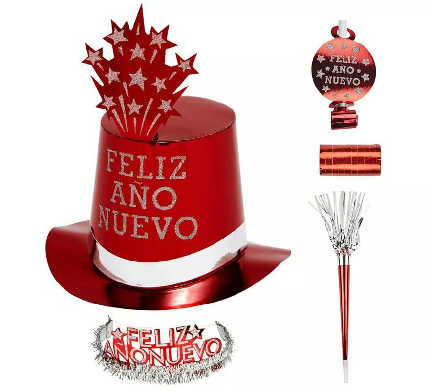 Translation missing: it.Kit Cotillón Feliz Año Nuevo Rojo para 10 personas