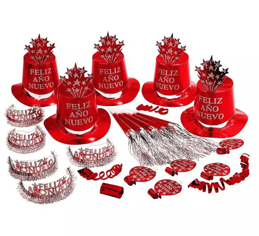 Translation missing: it.Kit Cotillón Feliz Año Nuevo Rojo para 10 personas