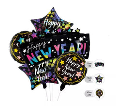 Kit di 5 Palloncini Happy New Year in foil nero