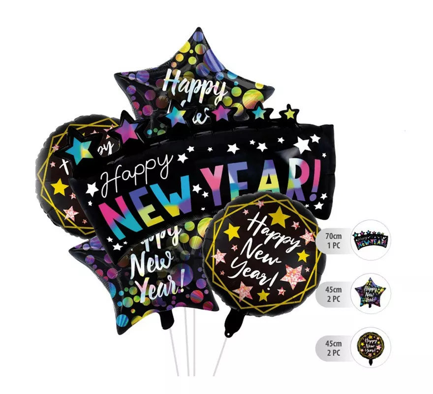 Translation missing: it.Kit de 5 Globos Foil Negros de Happy New Year