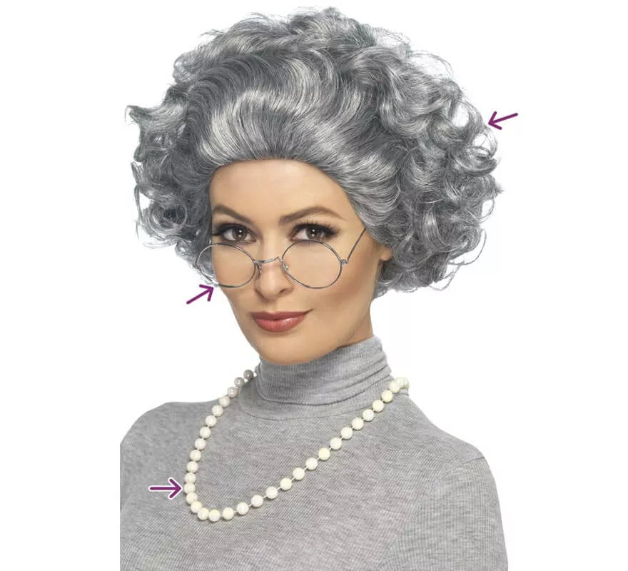 Translation missing: it.Kit de abuelita: Peluca, Gafas y Collar de perlas
