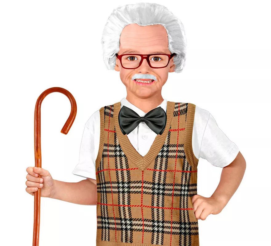 Kit de Abuelo Infantil: Casquete con Pelo, Bigote y Gafas