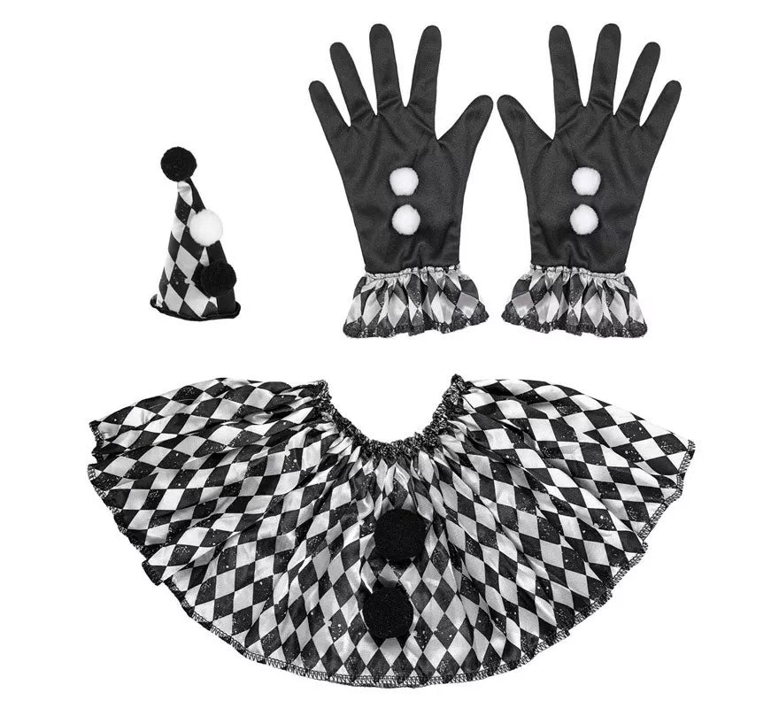 Translation missing: es.Kit de Arlequín Pierrot: Mini Sombrero, Guantes y Gorguera