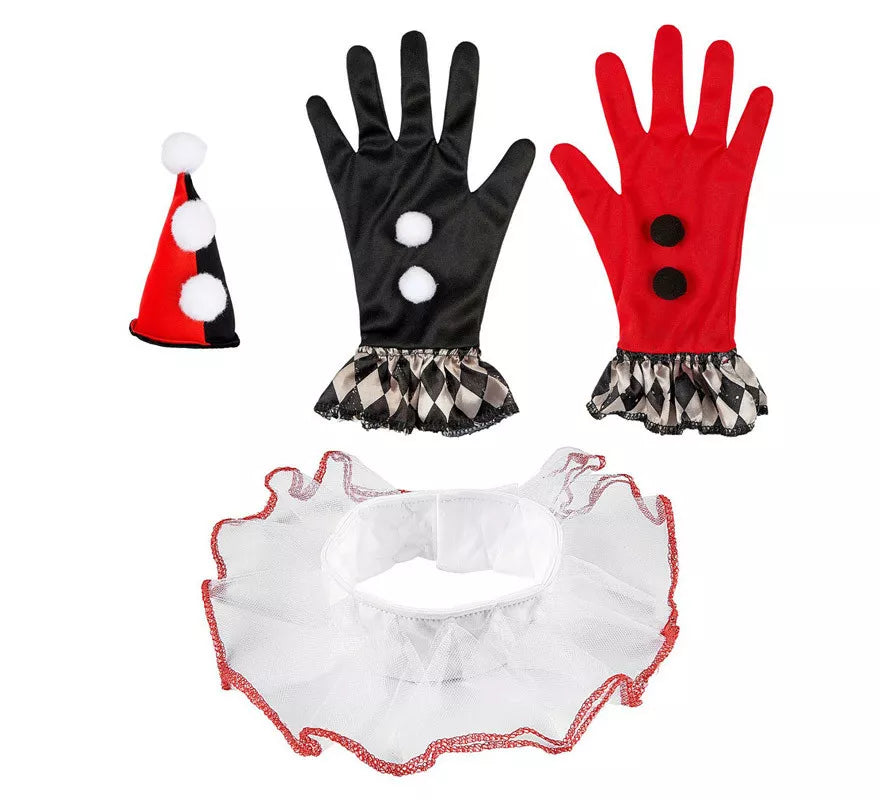 Translation missing: it.Kit de Arlequín Rojo y Negro: Mini Sombrero, Guantes y Gorguera
