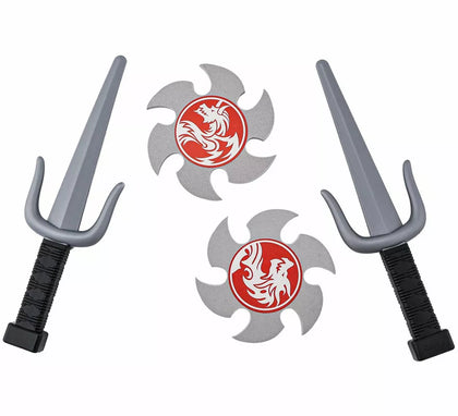 Kit de Armas Ninja: 2 Dagas y 2 Estrellas de plástico