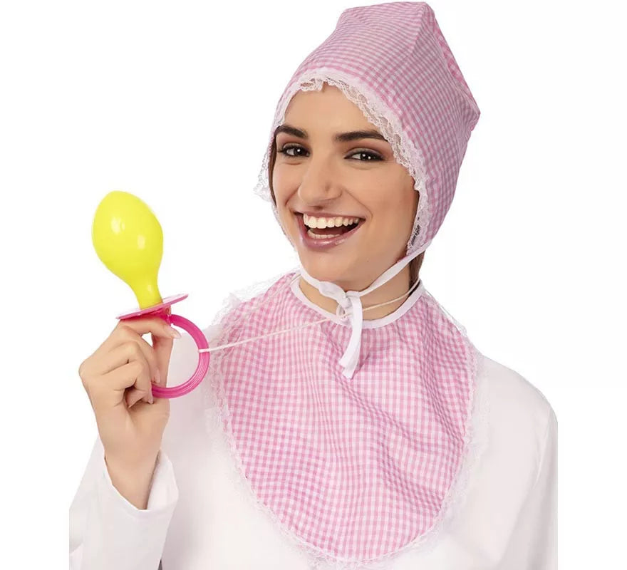 Translation missing: es.Kit de Bebé rosa adulto: Gorro, babero y chupete