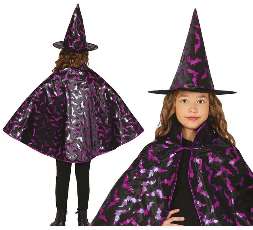 Translation missing: it.Kit de Bruja negro y lila Infantil: Capa y Sombrero