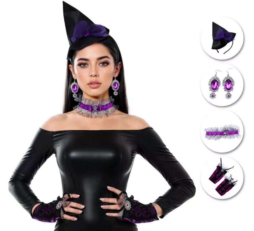 Translation missing: it.Kit de Bruja: Pendientes, Gargantilla, Diadema Mini Sombrero Bruja y Mitones