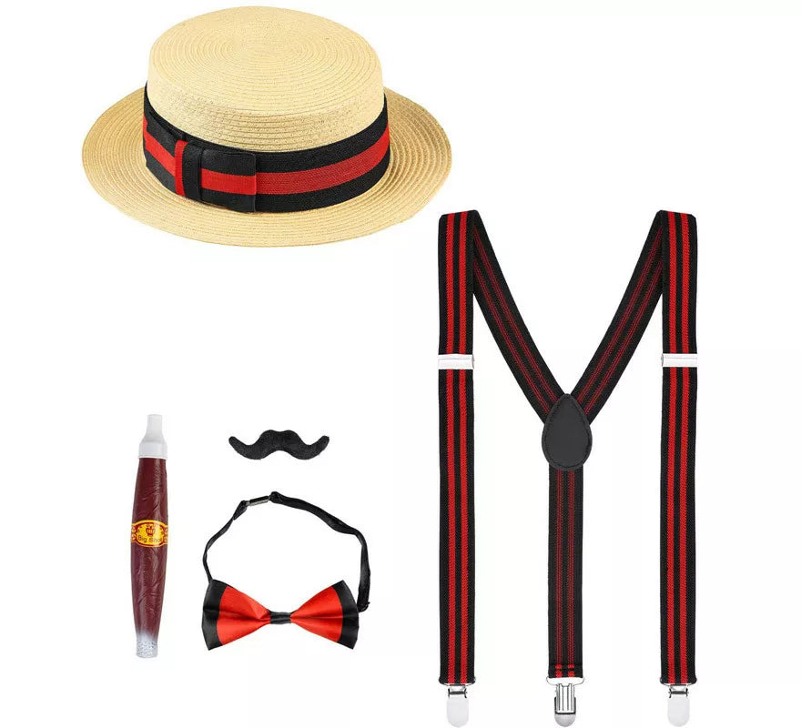 Translation missing: it.Kit de Caballero de los años 20: Sombrero, Tirantes, Pajarita, Puro y Bigote