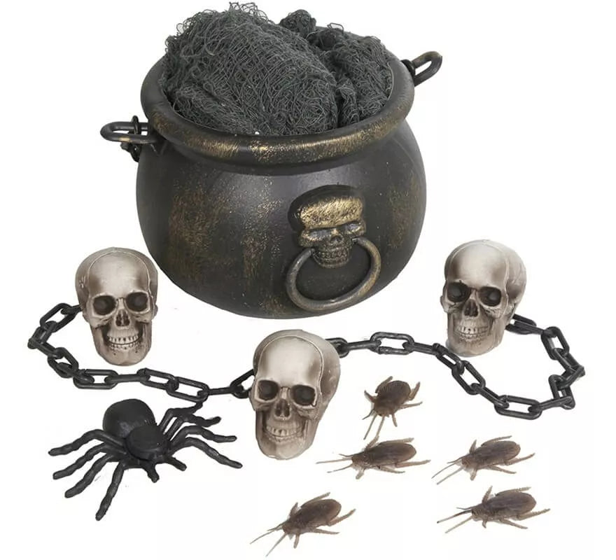 Translation missing: it.Kit de Caldero: Tela, Calaveras, Cadena, Cucarachas y Araña 20 cm