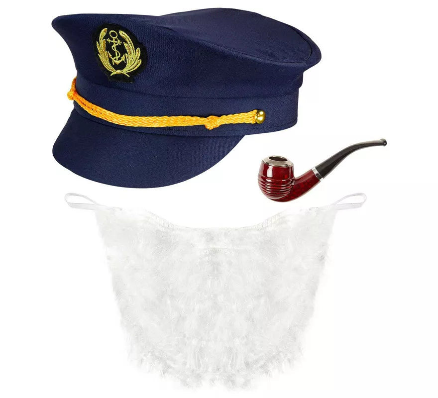 Kit de Capitán Lobo de Mar: Gorra, Barba y Pipa
