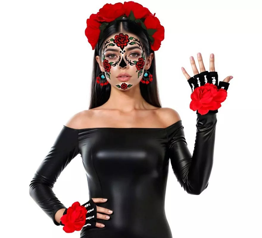 Translation missing: it.Kit de Catrina: Diadema, Pendientes y Mitones con Flor