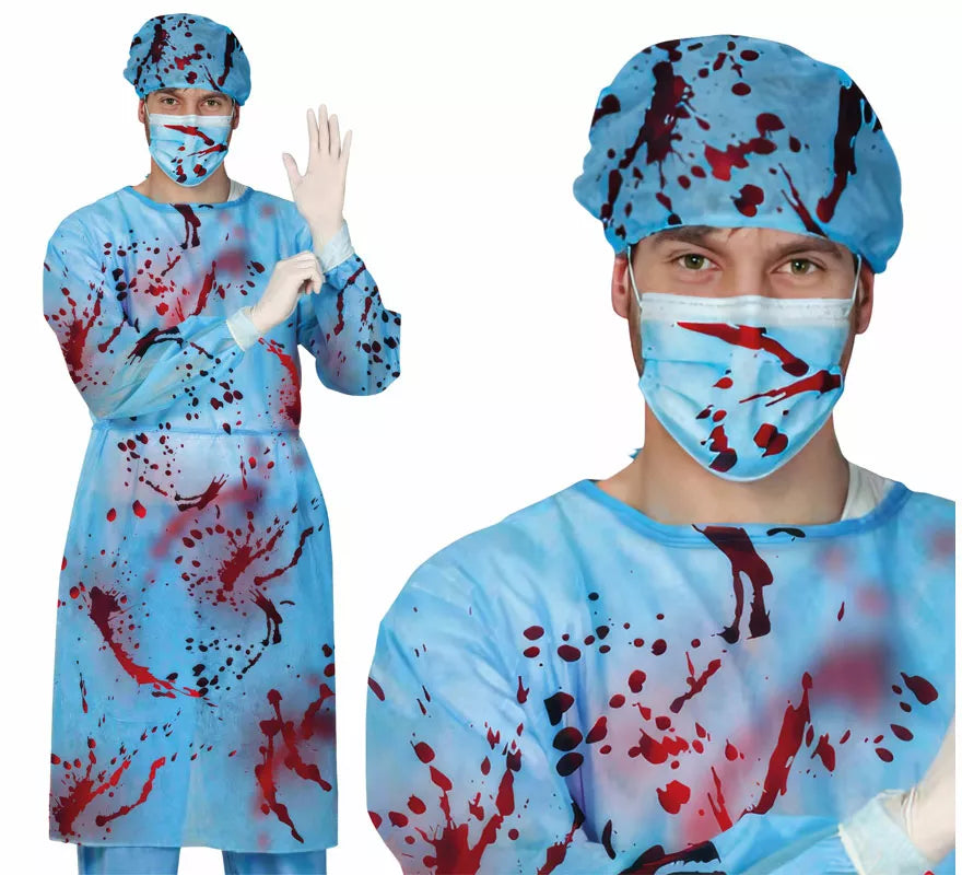 Translation missing: it.Kit de Cirujano con Sangre para hombre: Gorro, Mascarilla y Bata