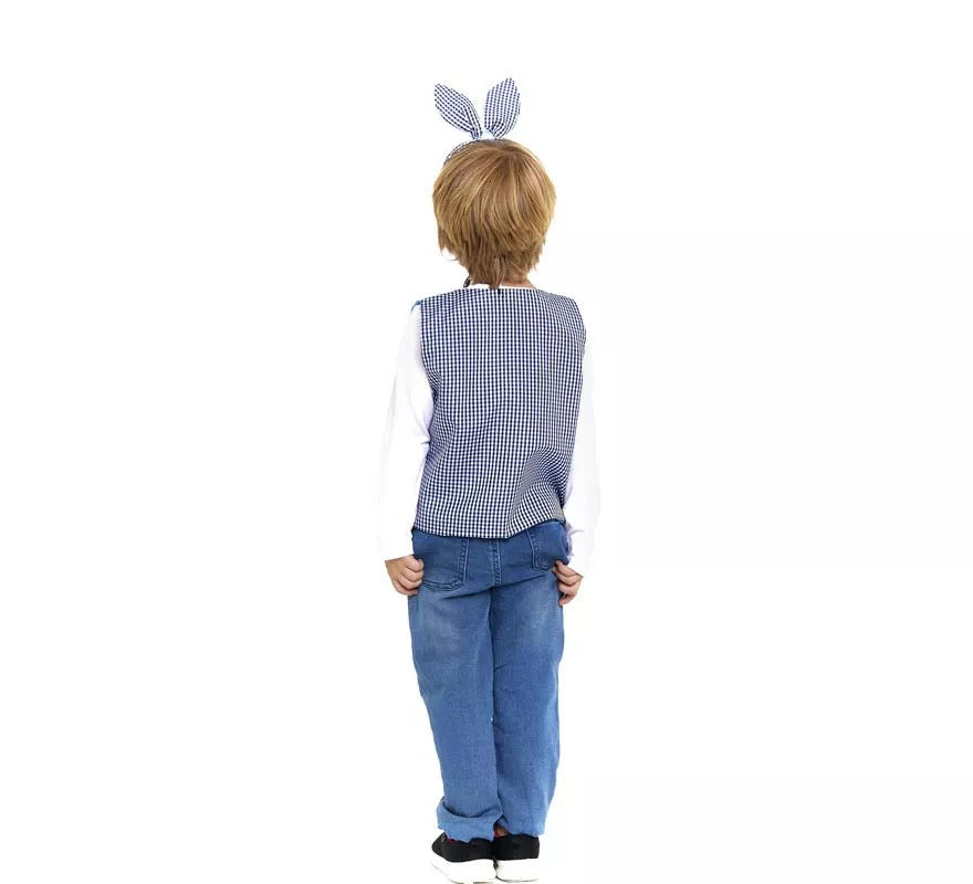 Kit de Conejo a cuadros infantil: Chaleco, diadema, pajarita y zanahoria