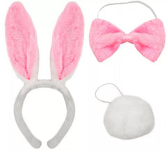 Kit de Conejo blanco y rosa: Diadema, Pajarita y Cola
