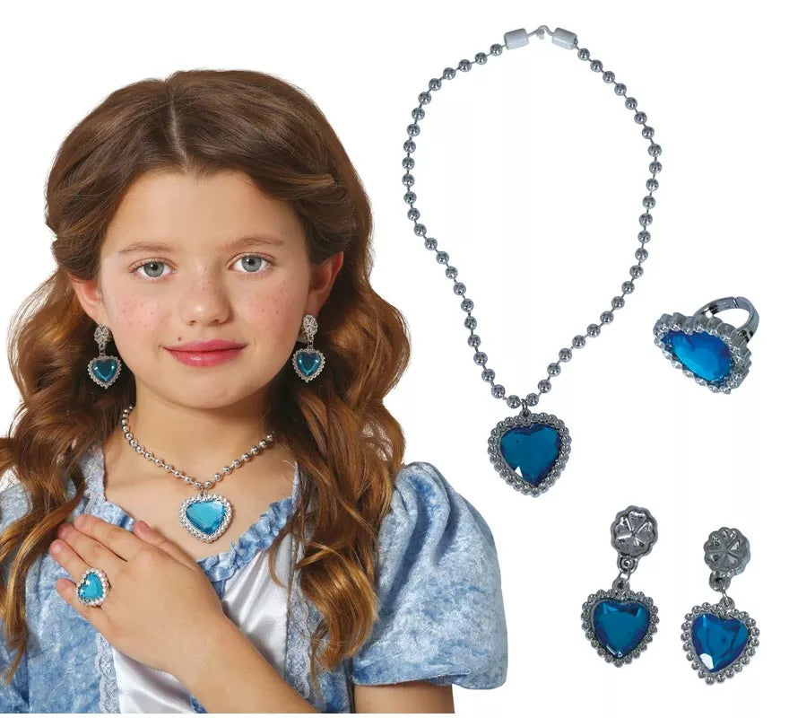 Translation missing: it.Kit de Corazón azul infantil: Collar, Anillo y Pendientes