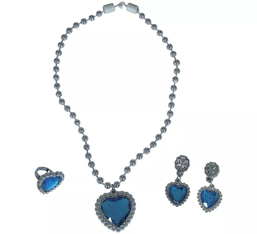 Translation missing: es.Kit de Corazón azul infantil: Collar, Anillo y Pendientes