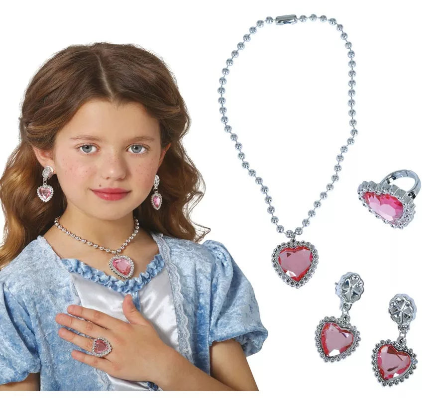 Translation missing: es.Kit de Corazón rosa infantil: Collar, Anillo y Pendientes