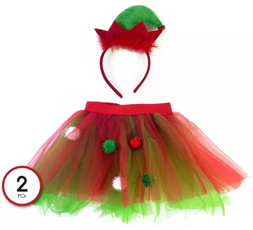Translation missing: it.Kit de Elfa Ayudante de Papá Noel Infantil: Tutú y Diadema de Gorro