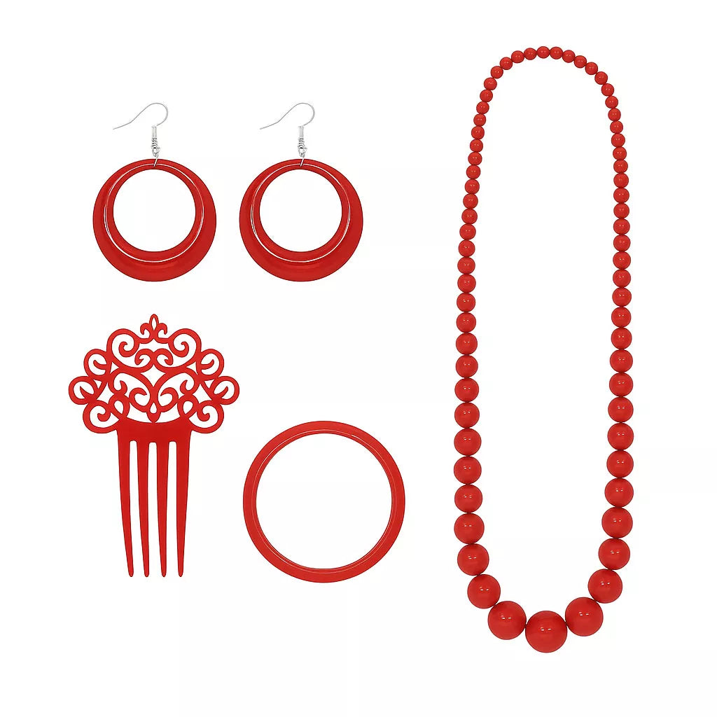 Translation missing: es.Kit de Flamenca rojo: Collar, Pendientes, Pulsera y Peineta