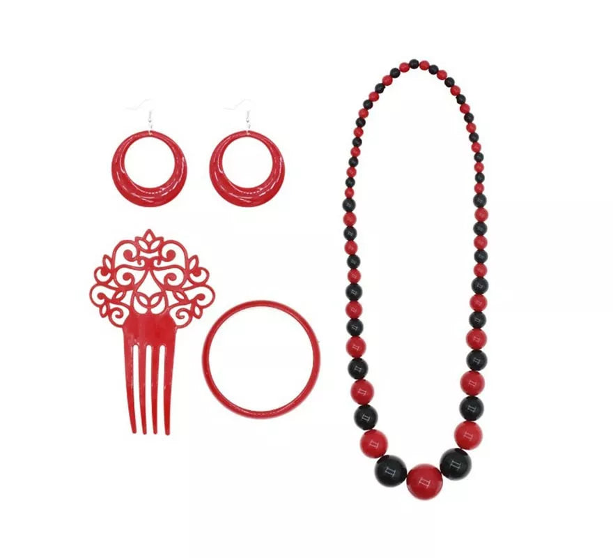 Translation missing: it.Kit de Flamenca rojo y negro: Collar, Pendientes, Pulsera y Peineta