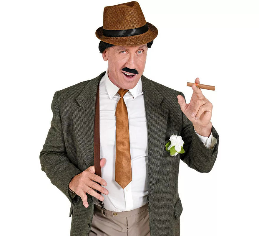 Translation missing: it.Kit de Gánster Marrón: Sombrero, Tirantes, Corbata, Bigote y Tabaco