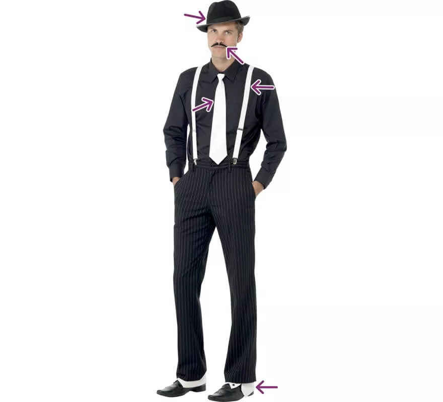 Translation missing: it.Kit de Gánster: Tirantes, Corbata, Sombrero, Polainas y Bigote
