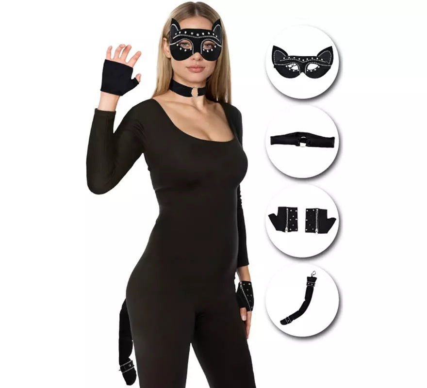 Kit de Gato: Antifaz, collar, mitones y cola
