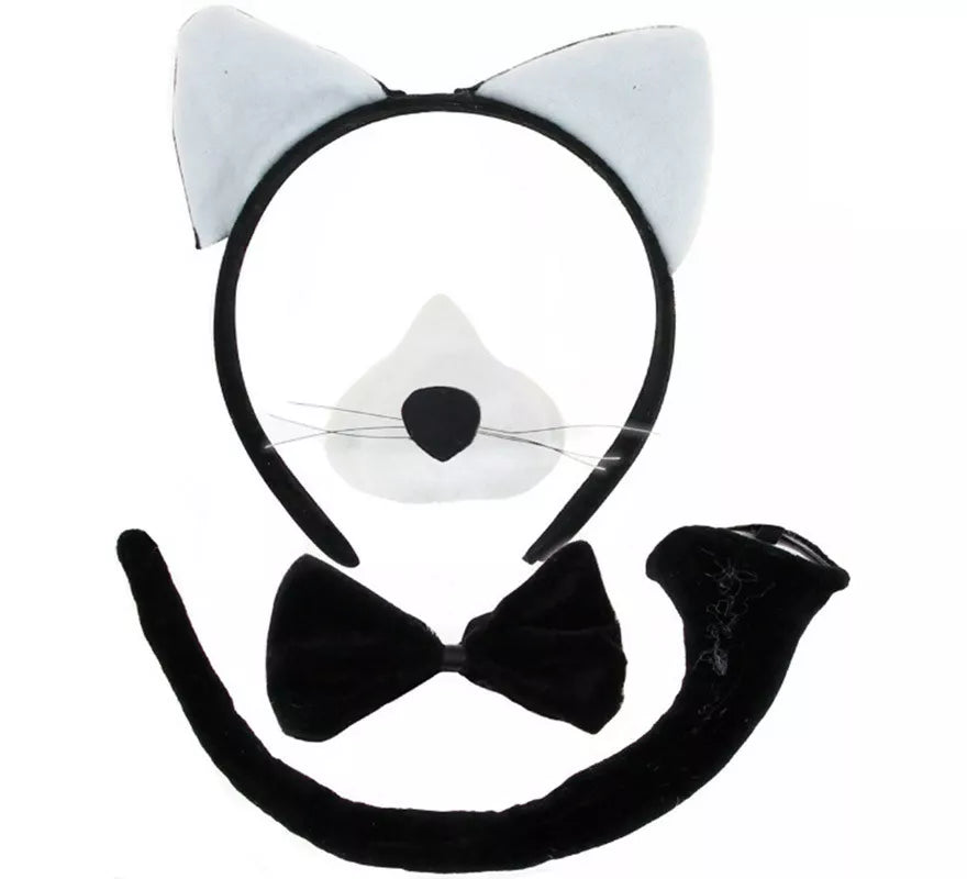 Translation missing: es.Kit de Gato blanco y negro: Diadema, Nariz, Pajarita y Cola