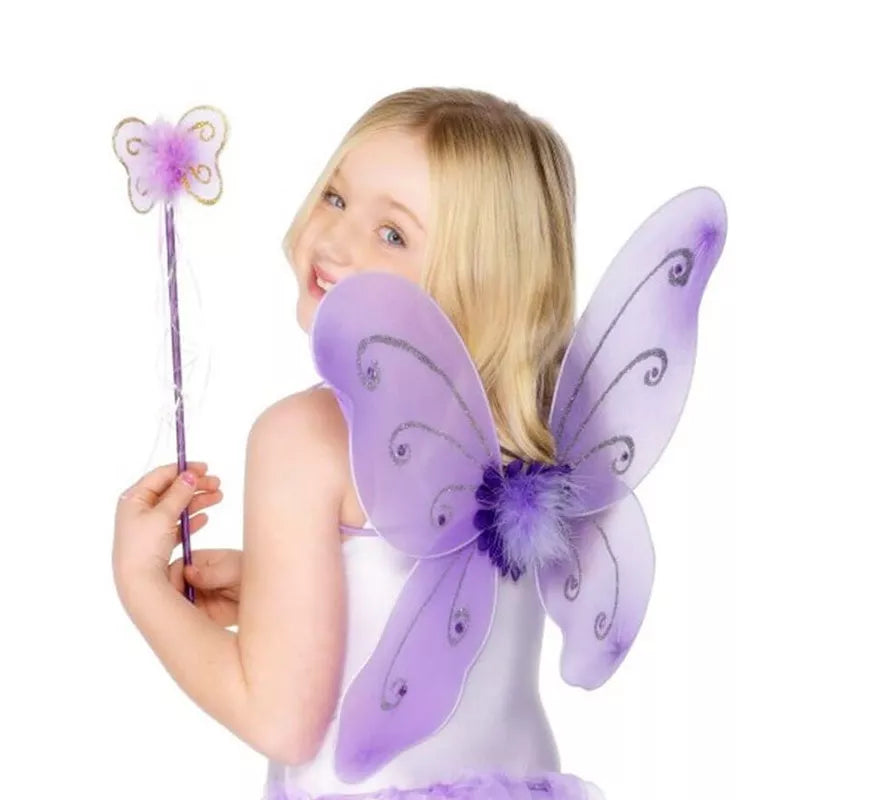 Kit de Hada Infantil en varios colores: Alas de mariposa y Varita Mágica