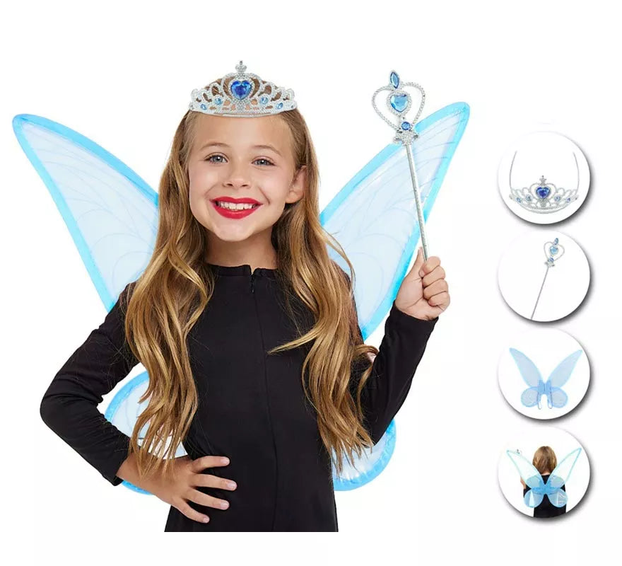 Translation missing: it.Kit de Hada Organza azul infantil: Diadema, Varita y Alas