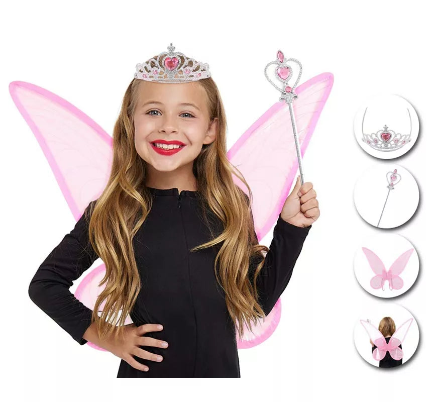 Translation missing: it.Kit de Hada Organza rosa infantil: Diadema, Varita y Alas