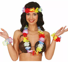 Kit hawaiano multicolore: collana, copricapo e braccialetti