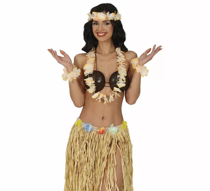 Kit de Hawaiana naranja: Collar, tocado y pulseras