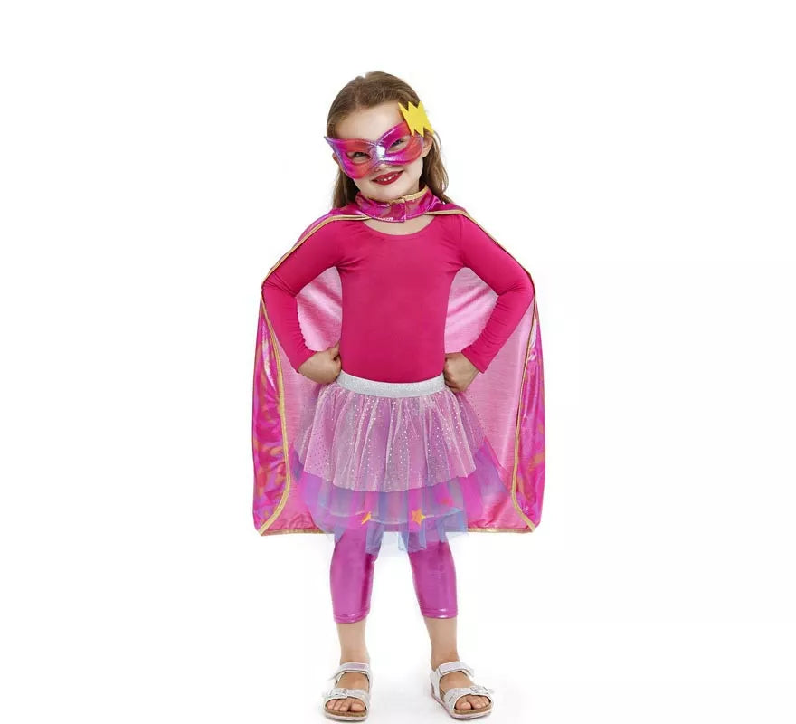 Kit de Heroína rosa infantil: Capa, Antifaz y Falda