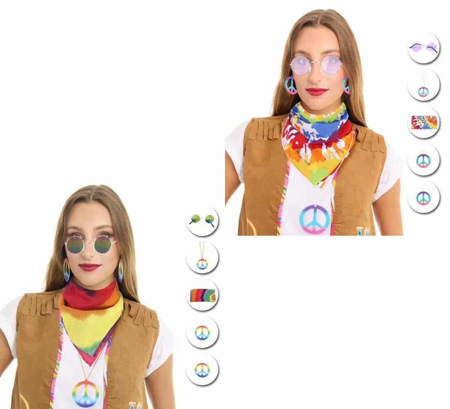Translation missing: it.Kit de Hippie adulto: Gafas, Pendieañuelo y Collar en varios colores