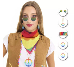 Kit Hippie per Adulti: Occhiali, Foulard e Collana in diversi colori