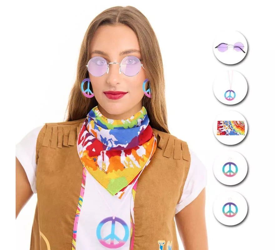 Translation missing: es.Kit de Hippie adulto: Gafas, Pendieañuelo y Collar en varios colores
