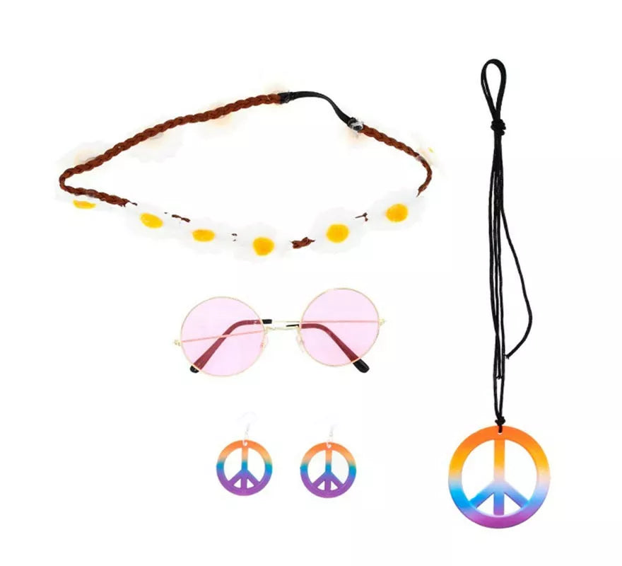 Translation missing: it.Kit de Hippie multicolor: Cinta para la cabeza, Gafas, Pendientes y Collar