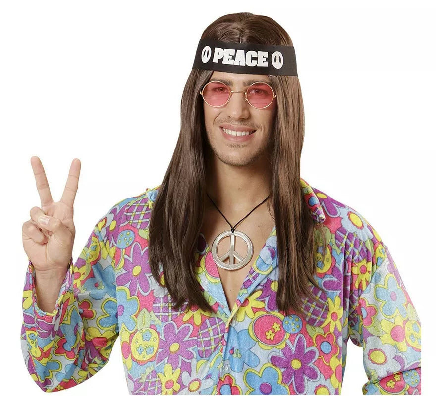 Kit de Hippie Peace adulto: Cinta, gafas y collar