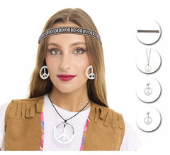 Kit hippie in argento per adulti: collana, orecchini e nastro