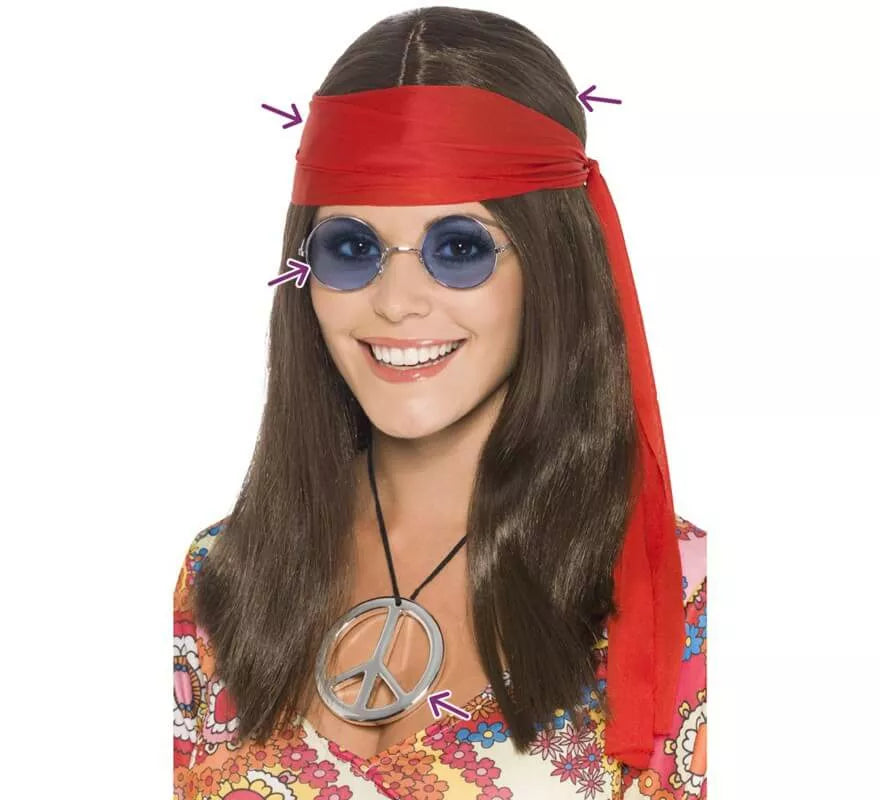 Translation missing: it.Kit de Hippy: Peluca, Gafas, Medallón y Cinta Roja
