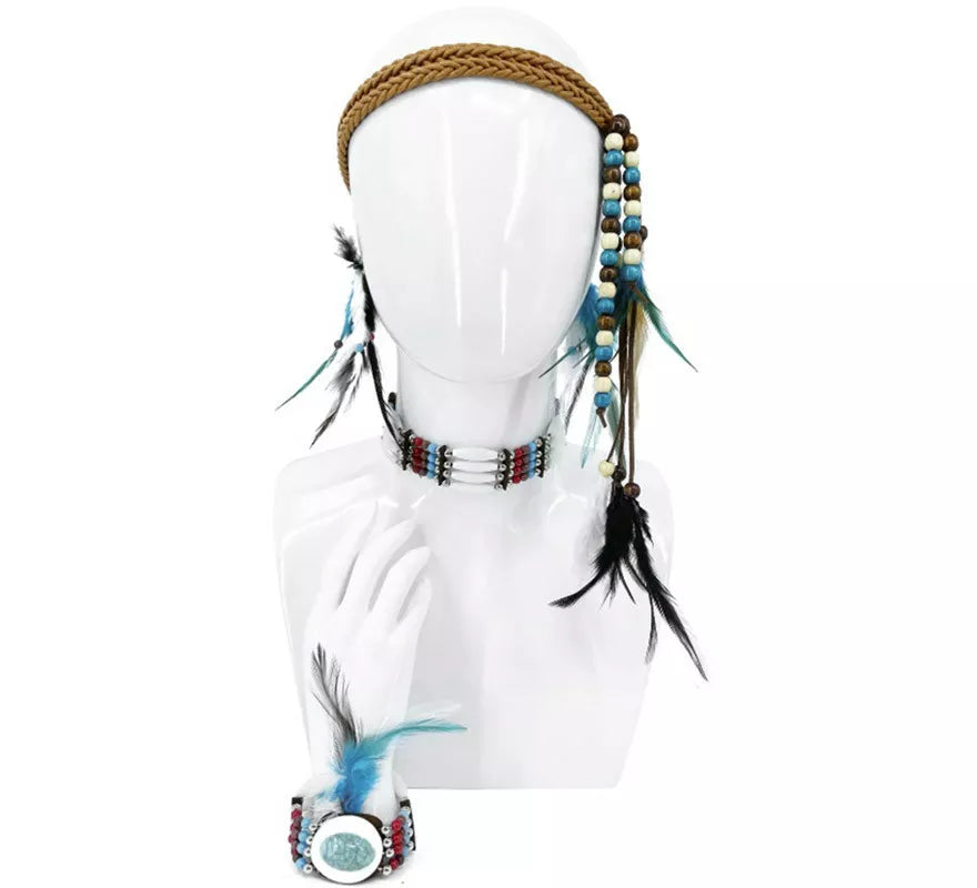Translation missing: it.Kit de India con pluma: Cinta para la cabeza, Collar y Pulsera