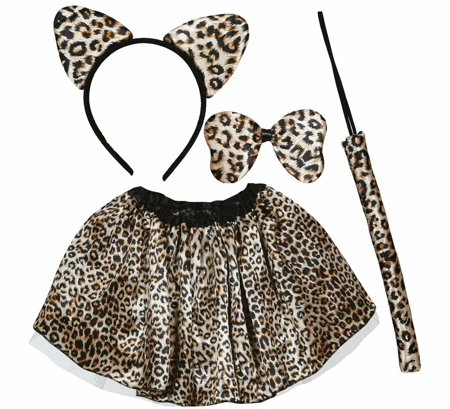Translation missing: it.Kit de Leopardo clásico infantil: Diadema, lazo, cola y falda